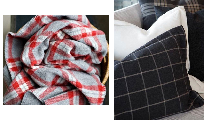 plaid et coussins en tissu tartan