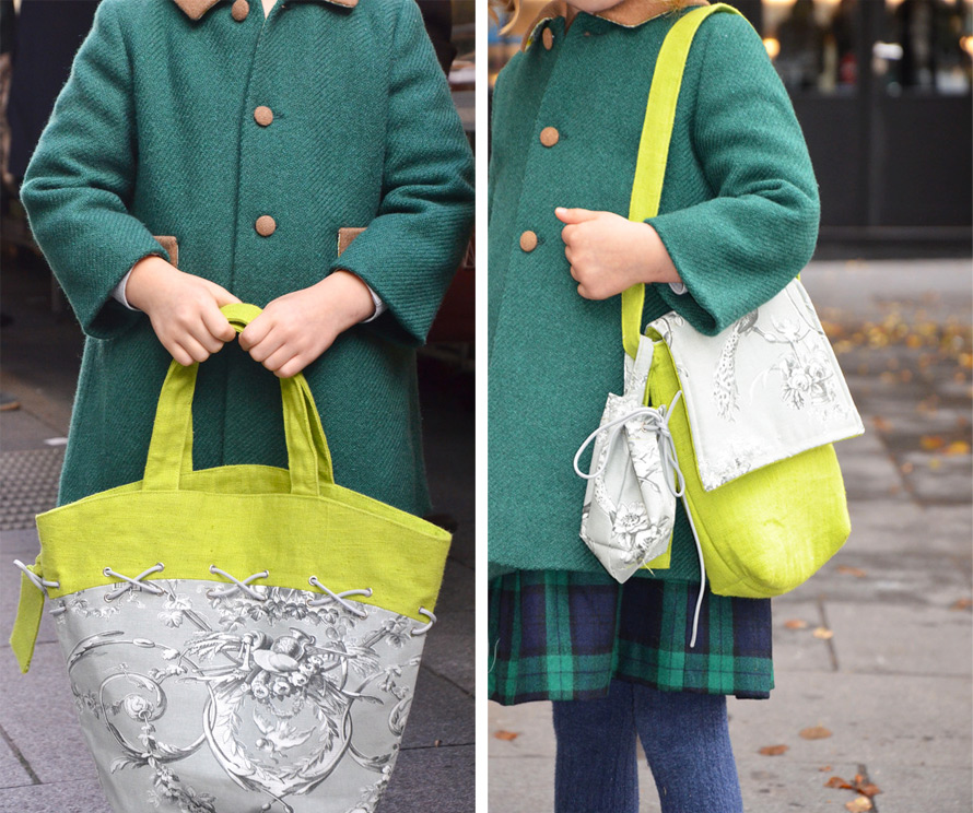 enfant qui porte sac pour femme avec motif