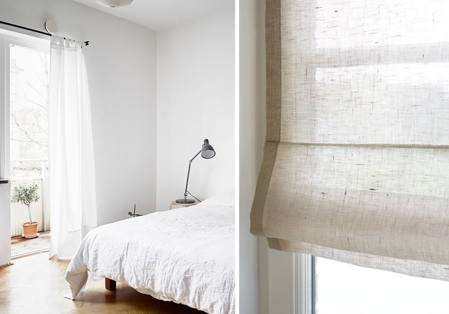 chambre lit lambe stores voile de lin