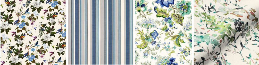 gamme de tissus pour coussins tons de bleu