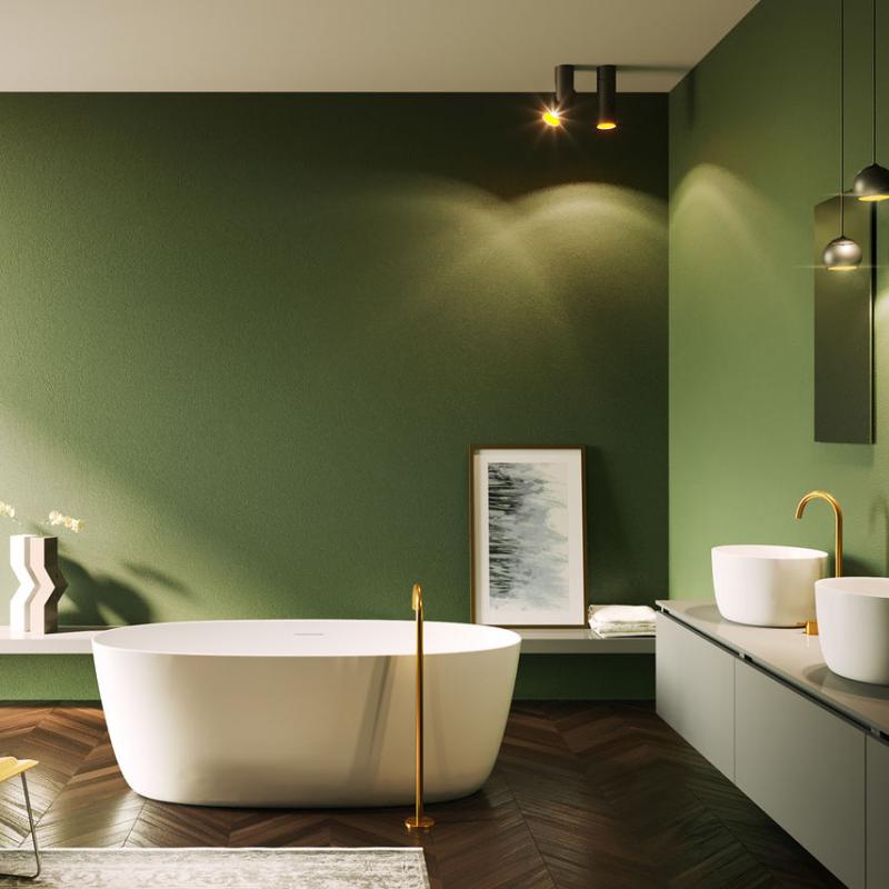 salle de bains murs verts