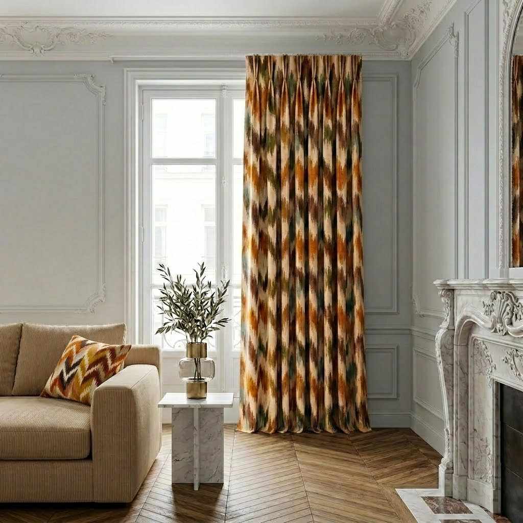 Rideau Ikat, rose et terracotta