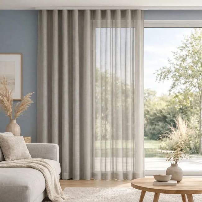 Rideau confectionné avec le voilage Sines